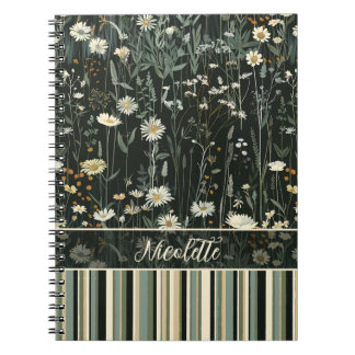 Caderno Espiral Nicolette Dark Daisy Floral Striped
