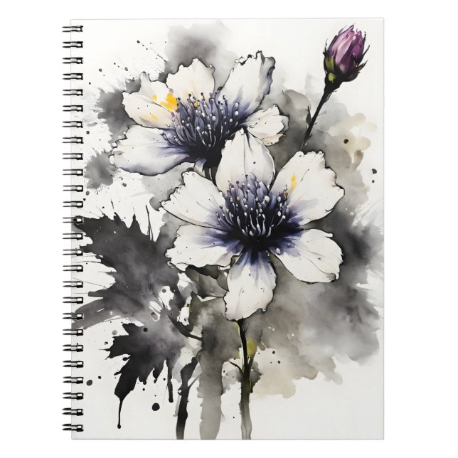 Caderno Espiral Nigella - Flores aquarela (Frente)