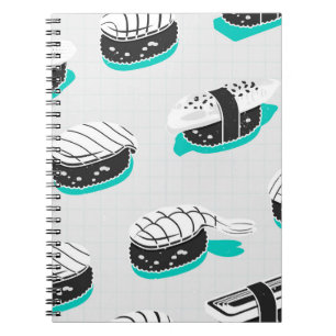 Caderno Espiral Nigiri sushi, padrão de colheita neon.
