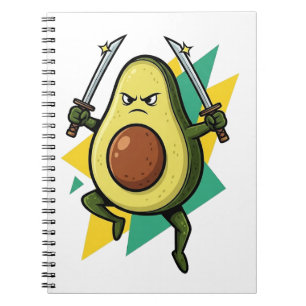 Caderno Espiral Ninja Abacate Cartoon – Vetor de Guerreiro de Frut