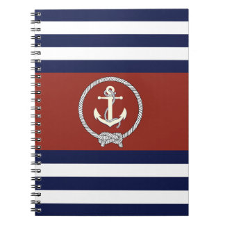 Caderno Espiral Nó branco/Marinho/faixa vermelha/branca