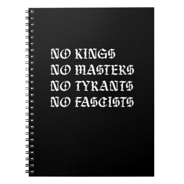 Caderno Espiral No Kings No Masters No Tyrants No Fascists Style (Frente)