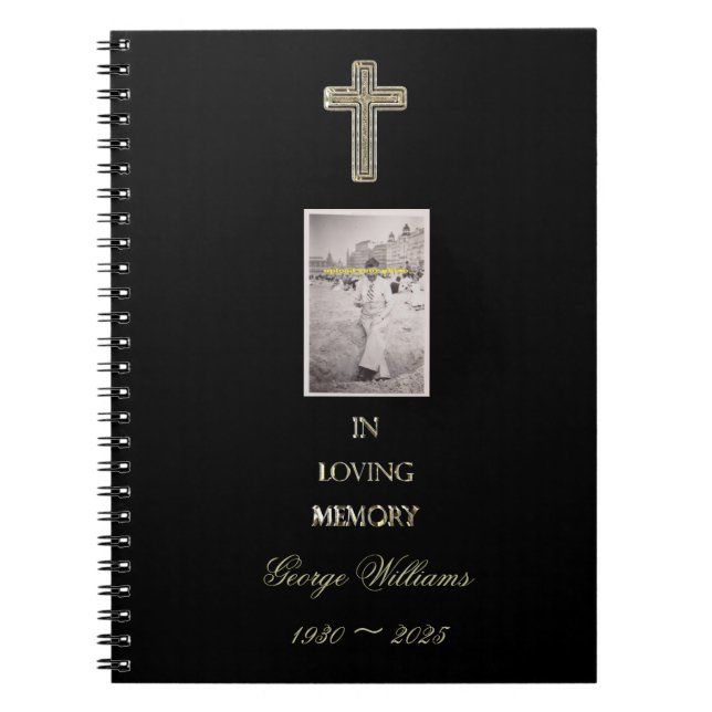 Caderno Espiral No Loving Memory Typografia Ouro Cross Photo (Frente)