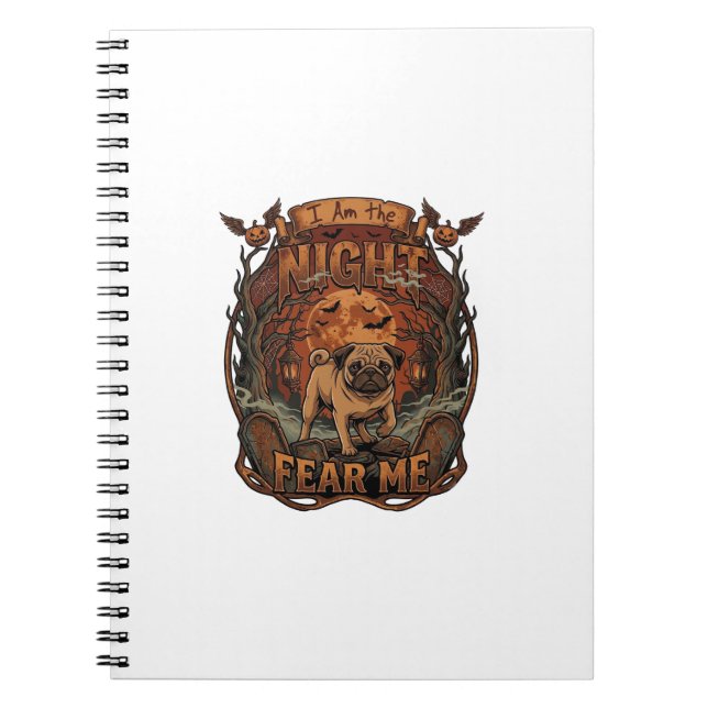 Caderno Espiral Noite Am Me Do Pug Halloween Lua_1 (Frente)