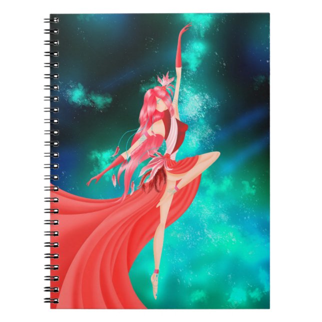Caderno Espiral Noite de céu cor-de-rosa da bailarina (Frente)