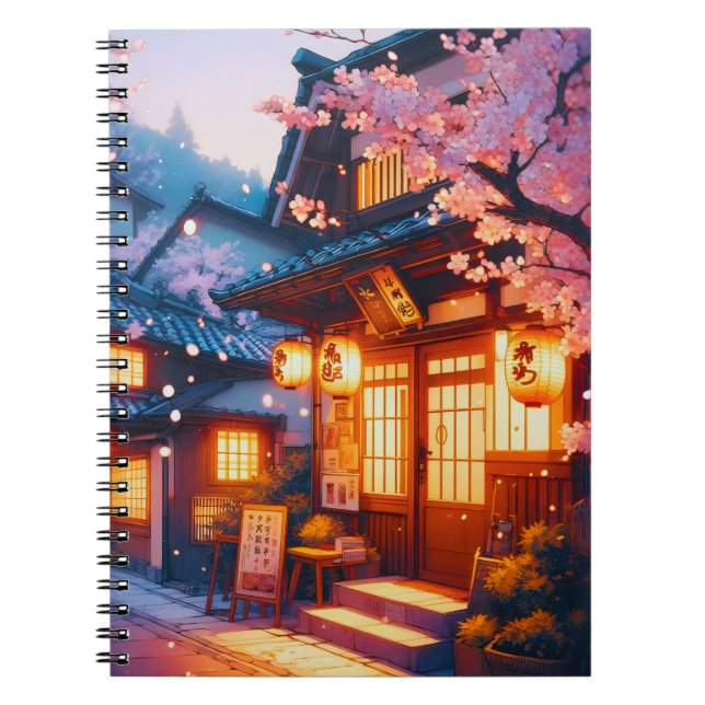 Caderno Espiral Noite de Flor de Cerejeira no Velho Japão (Frente)
