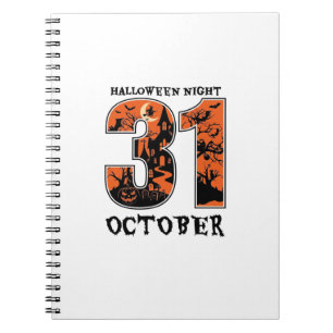 Caderno Espiral Noite de Halloween Outubro Casa Assombrada Bruxa A
