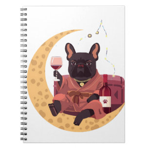 Caderno Espiral Noite de Vinho da Mamãe do Bulldog Francês