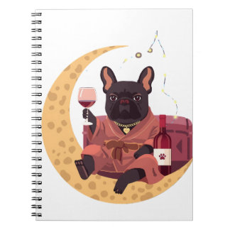 Caderno Espiral Noite de Vinho da Mamãe do Bulldog Francês