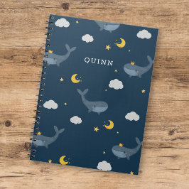 Caderno Espiral Noite doce das crianças céu baleia nuvens lua com 