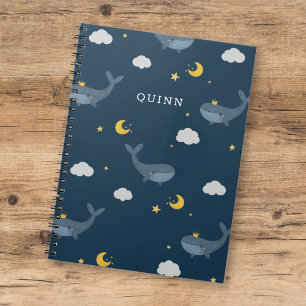 Caderno Espiral Noite doce das crianças céu baleia nuvens lua com