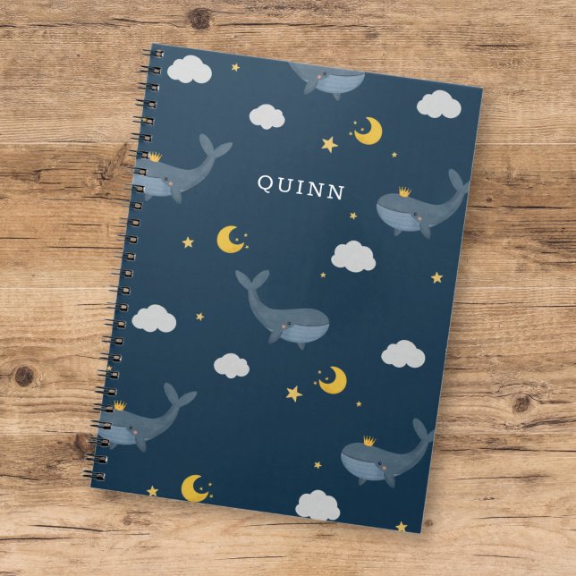 Caderno Espiral Noite doce das crianças céu baleia nuvens lua com  (Criador carregado)