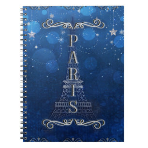 Caderno Espiral Noite em Paris sob as Estrelas Caprichosa Estrelad