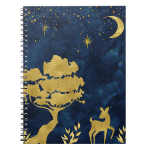 Caderno Espiral Noite estelar - silhueta dourada