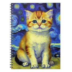Caderno Espiral Noite Estrelada de Gatinho Fofo Van Gogh