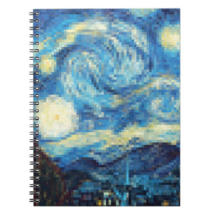Caderno Espiral Noite estrelado de Pixelated por Van Gogh