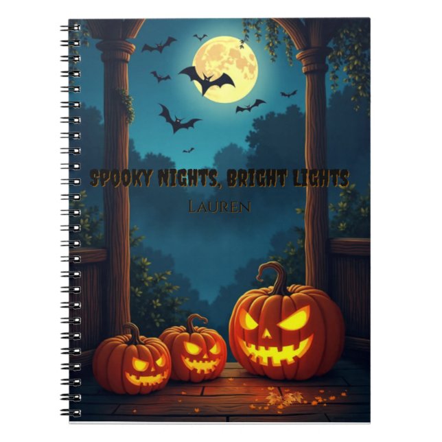 Caderno Espiral Noites Assustadoras Luzes Brilhantes Nome Personal (Frente)