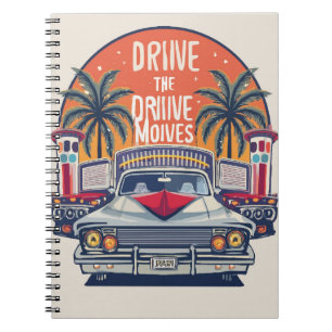 Caderno Espiral Noites de tela prateada: Filmes com drive-in retrô