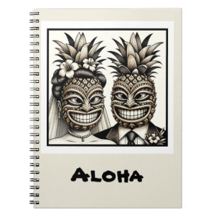 Caderno Espiral Noiva e Groom Aloha Pineapple Tiki Casamento