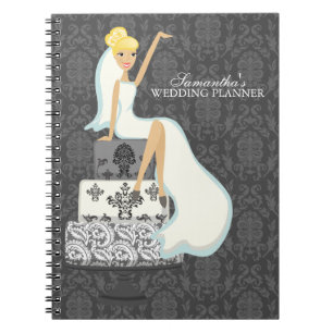 Caderno Espiral Noiva loura no bolo de casamento
