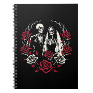 Caderno Espiral Noivas Esqueleto Rosas Brancas e Vermelhas Casal C