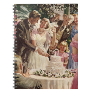 Caderno Espiral Noivos recém-casados no casamento vintage cortam o