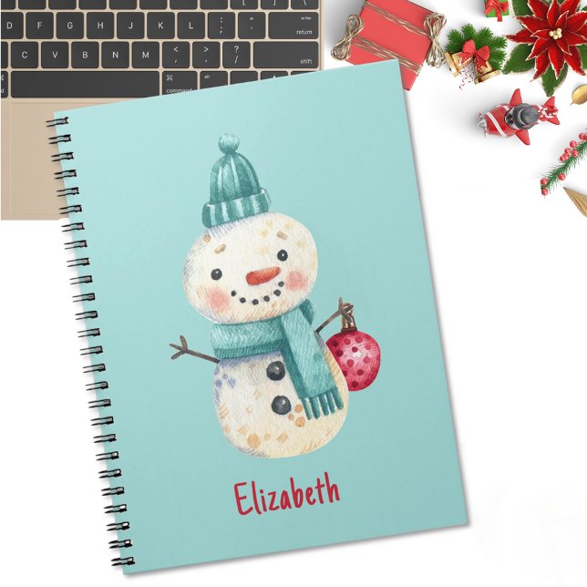 Caderno Espiral Nome, Aquarela Boneco de Neve Caprichoso Inverno 6 (Criador carregado)