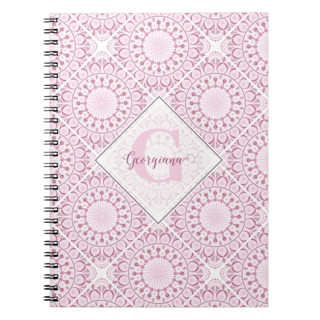 Caderno Espiral Nome Bonito Pink Confetti Lace Azulejo Mandala (Frente)