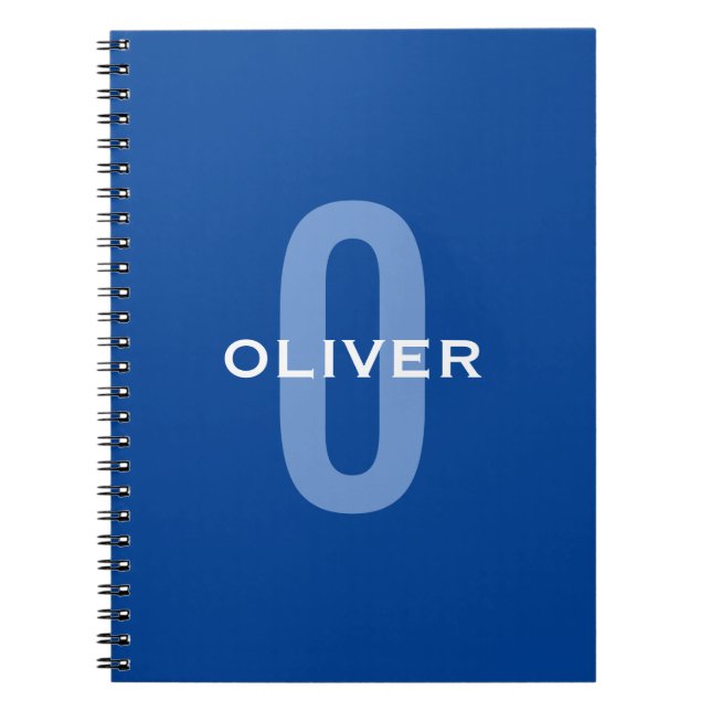 Caderno Espiral Nome Branco Azul do Monograma Personalizado (Frente)