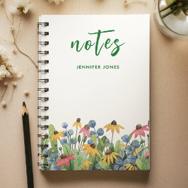 Caderno Espiral Nome, Bright Watercolor Flores Selvagens Fronteira