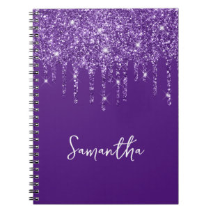 Caderno Espiral Nome Brilhante Roxo Real Gotejante