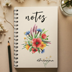 Caderno Espiral Nome Buquê de Flores em Aquarela Brilhante