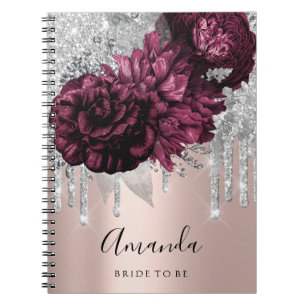 Caderno Espiral Nome Chá de panela Marsala Drips Floral Peony