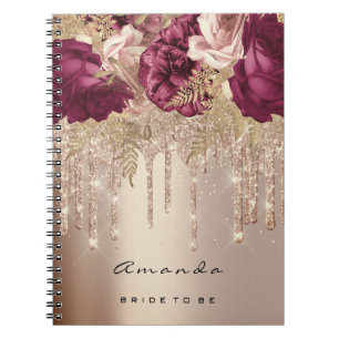 Caderno Espiral Nome Chá de panela Marsala Drives Rosa Florals