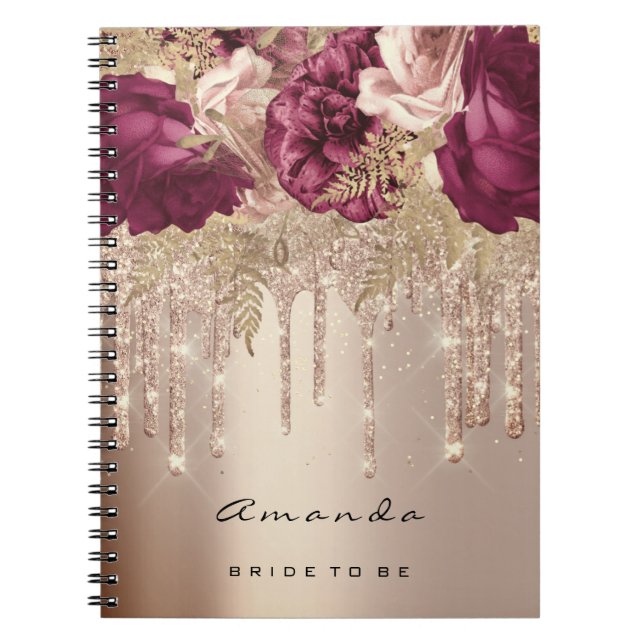 Caderno Espiral Nome Chá de panela Marsala Drives Rosa Florals (Frente)