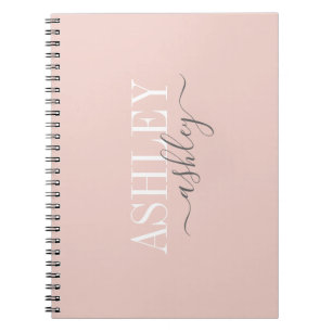 Caderno Espiral Nome Chic Monograma Cinza Rosa Pink Elegante