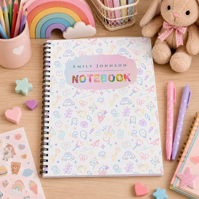 Caderno Espiral Nome Colorido e Fofo de Criança Cores Vibrantes de (Criador carregado)
