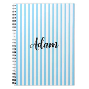 Caderno Espiral Nome com Listra Azul e Branco Personalizado