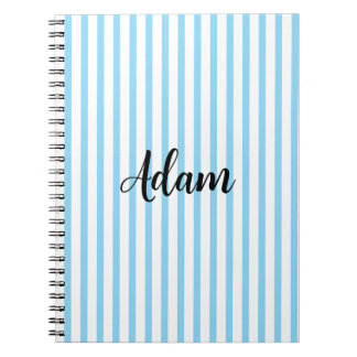 Caderno Espiral Nome com Listra Azul e Branco Personalizado