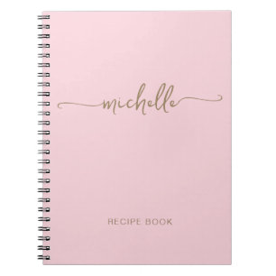 Caderno Espiral Nome com Monograma Dourado Rosa Bege Minimalista F