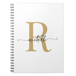 Caderno Espiral Nome com Monograma em Letra Moderna Dourado Branco