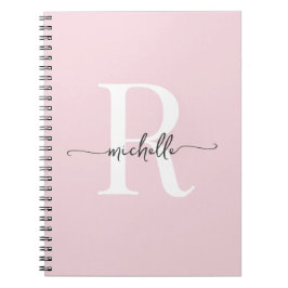 Caderno Espiral Nome com Monograma em Letra Moderna e Cor-de-Rosa 