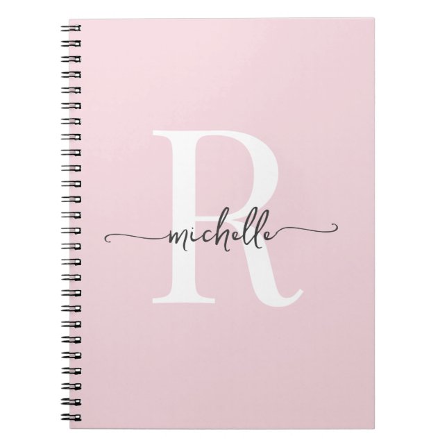 Caderno Espiral Nome com Monograma em Letra Moderna Rosa Girly Blu (Frente)