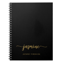 Caderno Espiral Nome com Script de Monograma de Menina Preto Minim
