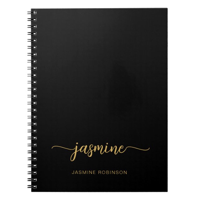 Caderno Espiral Nome com Script de Monograma de Menina Preto Minim (Frente)