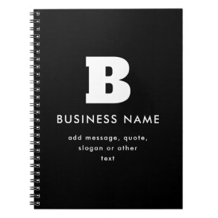 Caderno Espiral Nome comercial e slogan editáveis Preto e Branco