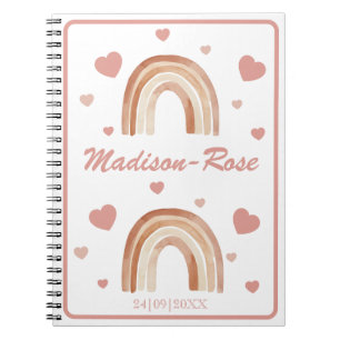 Caderno Espiral Nome Corações Arco-Íris Boho Terracota