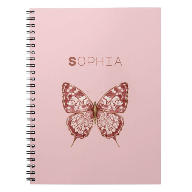 Caderno Espiral Nome da Borboleta Rosa Borgonha (Frente)
