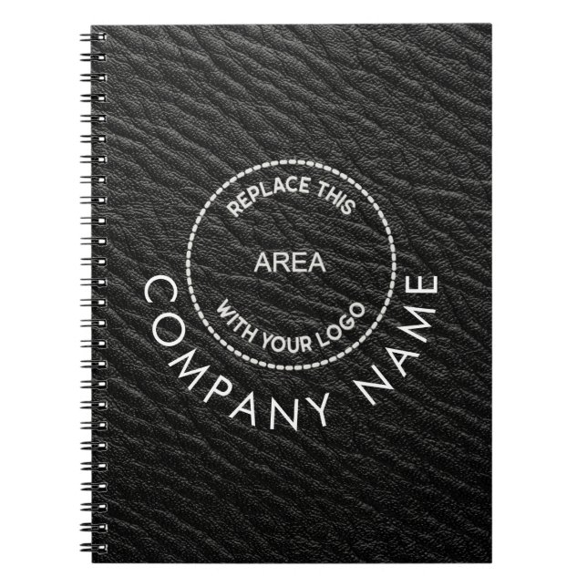 Caderno Espiral Nome da empresa Logotipo preto Faux Efeito Couro (Frente)