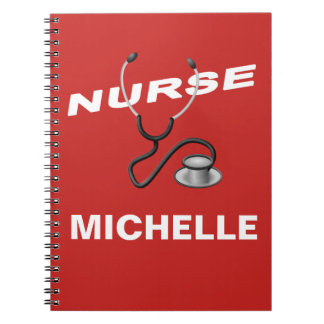 Caderno Espiral Nome da enfermeira personalizada RED